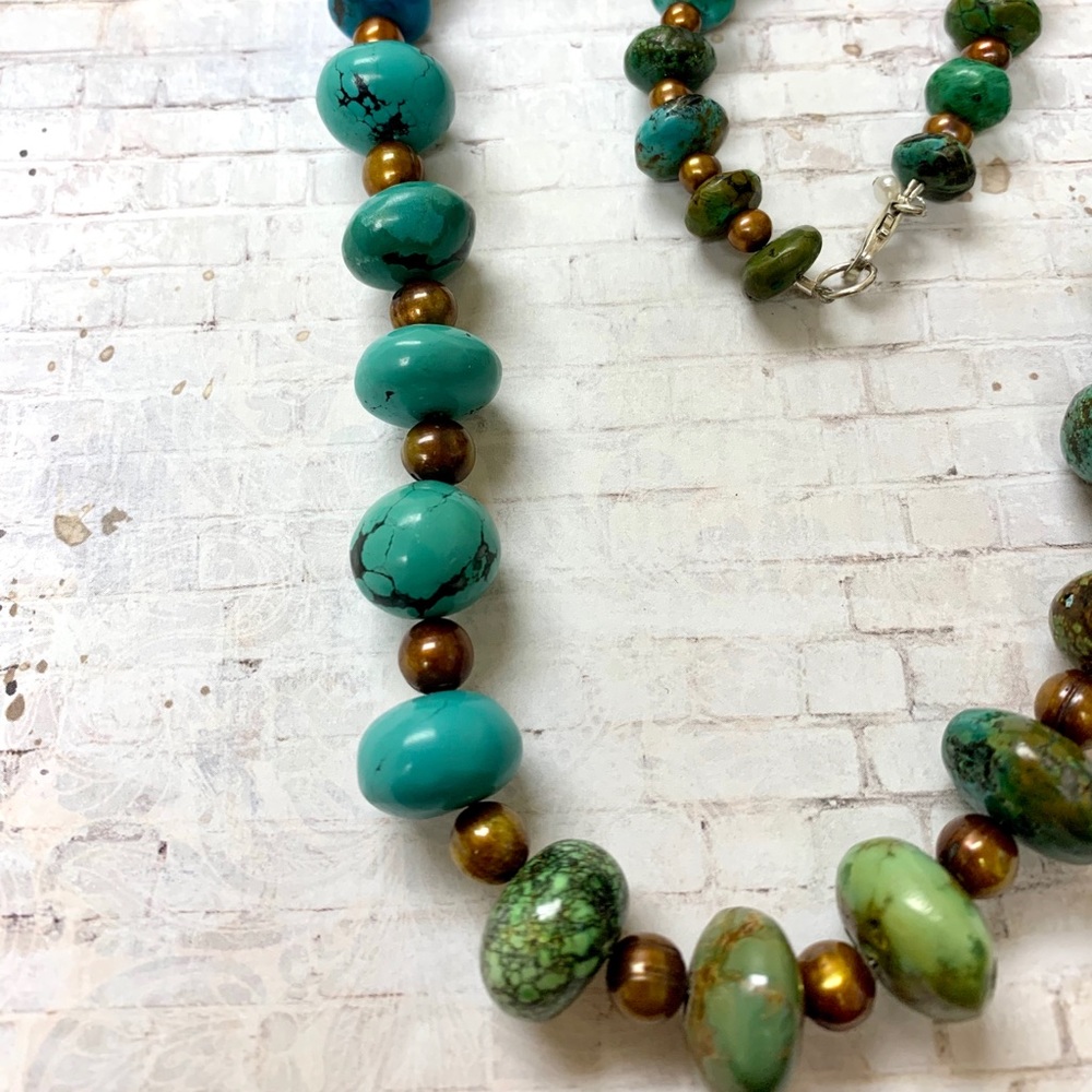 Huge Blue Green Royston Turquoise Beaded Necklace